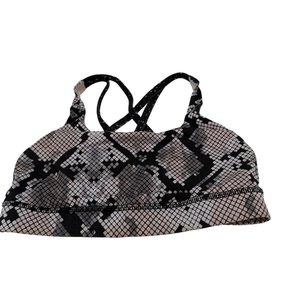 Lululemon Free To Be Wild‎ Sports Bra 2 Grey Black Snakeskin Strappy Yoga Bra